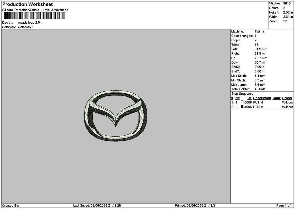 Mazda 0606 Embroidery File 6 sizes