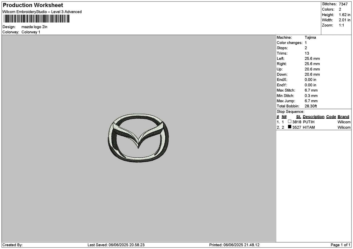 Mazda 0606 Embroidery File 6 sizes
