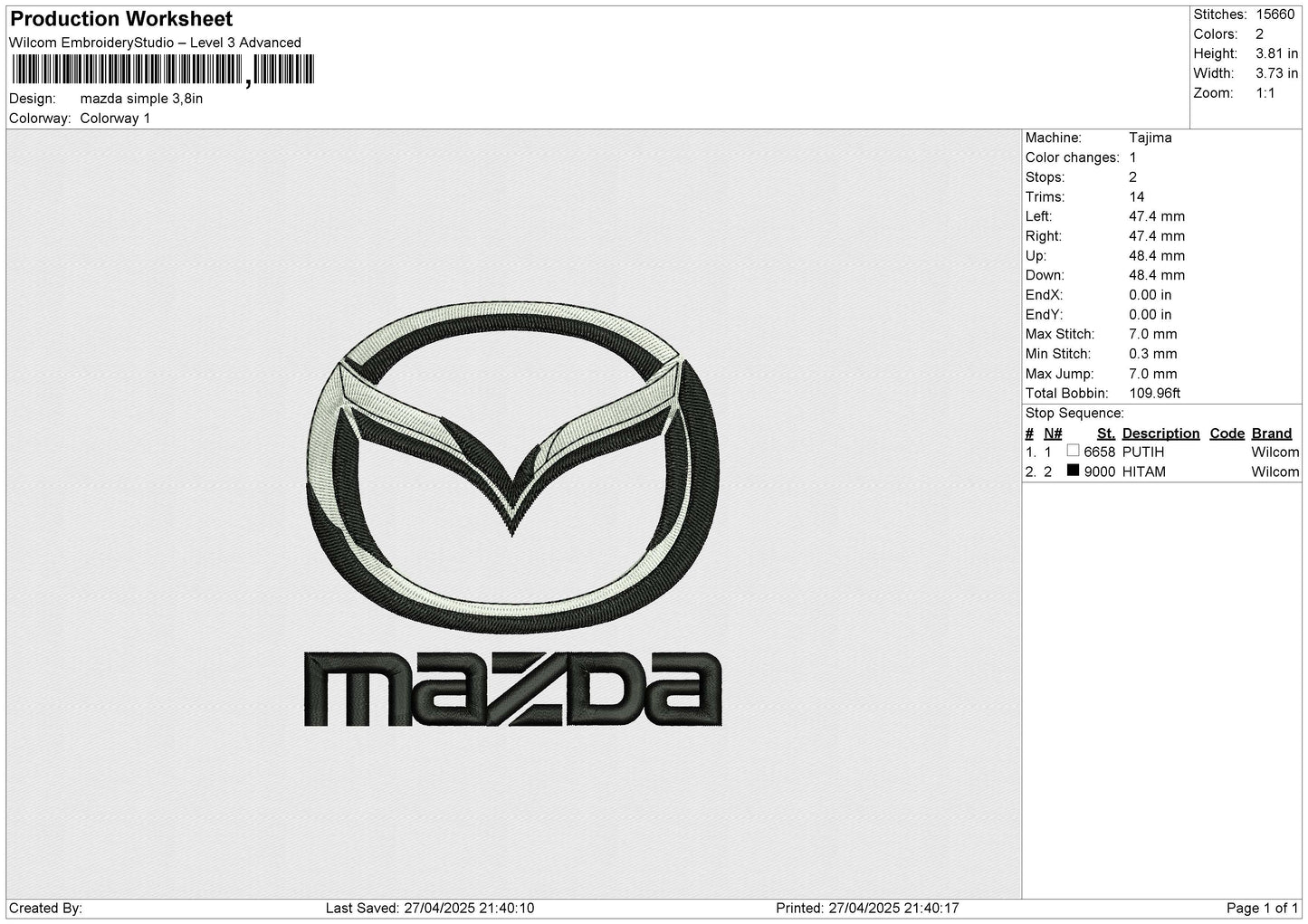 Mazda Simple Embroidery File 6 size