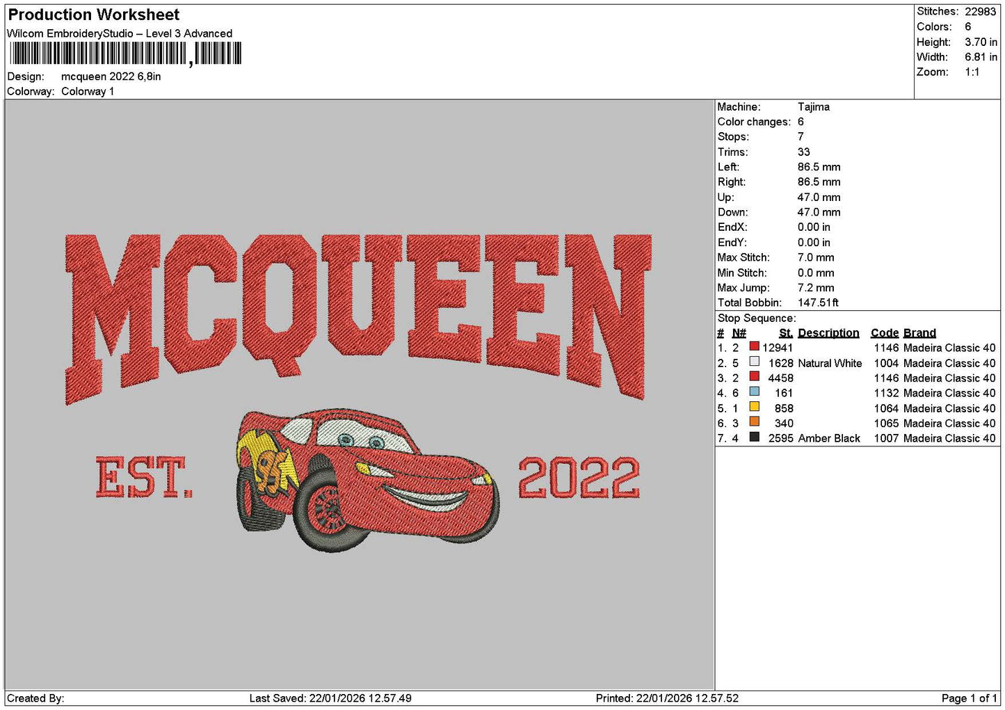 Mcqueentext 22 Embroidery File 6 sizes