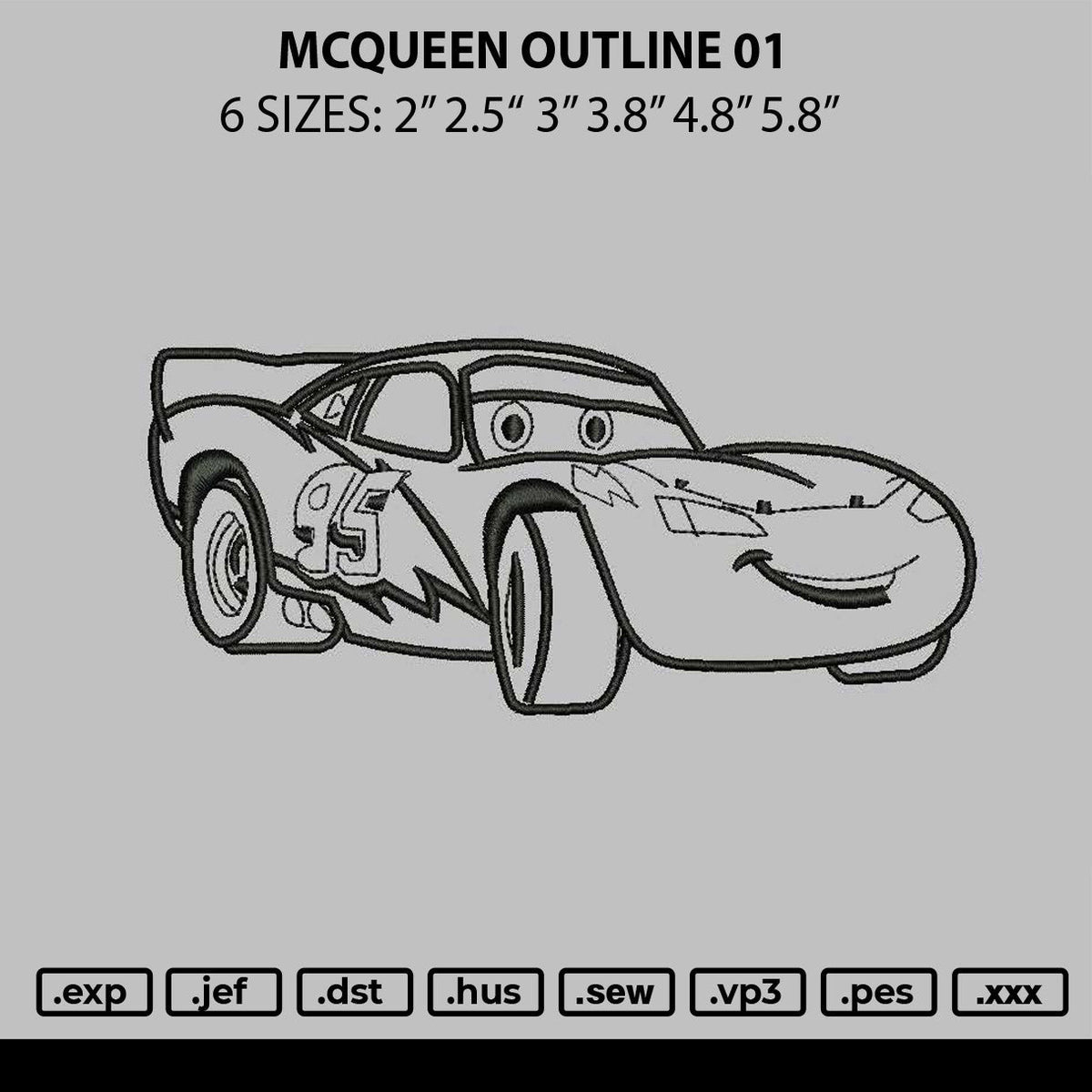 Mcqueen Outline 01 Embroidery File 6 sizes