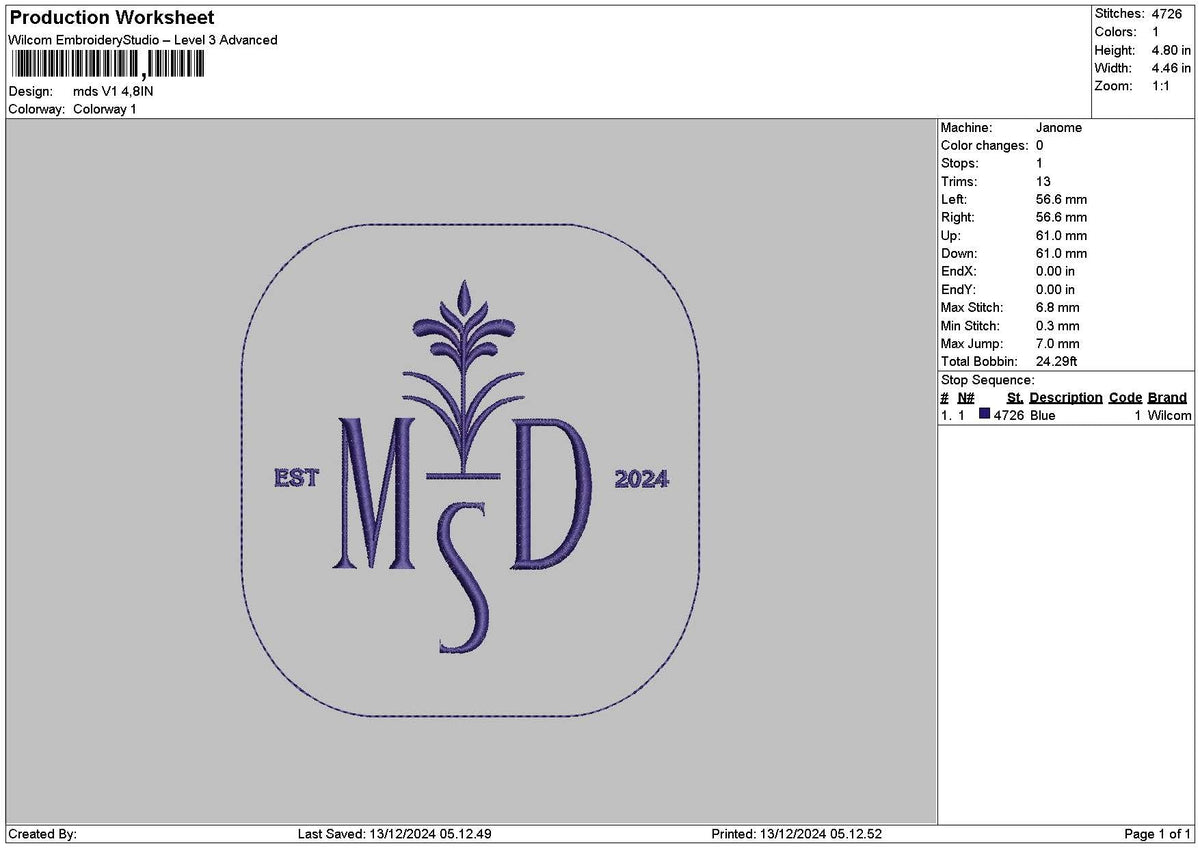 Mdstext V1 Embroidery File 6 sizes