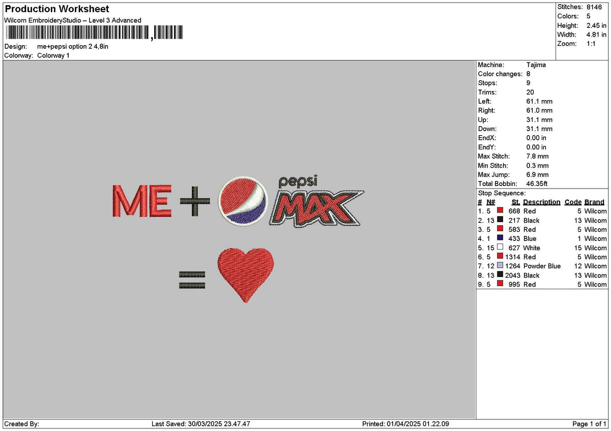 Me Pepsi Embroidery File 6 sizes