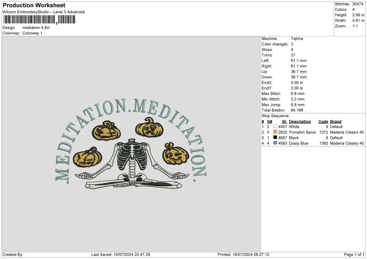Pumpkins Skull Embroidery File 6 sizes