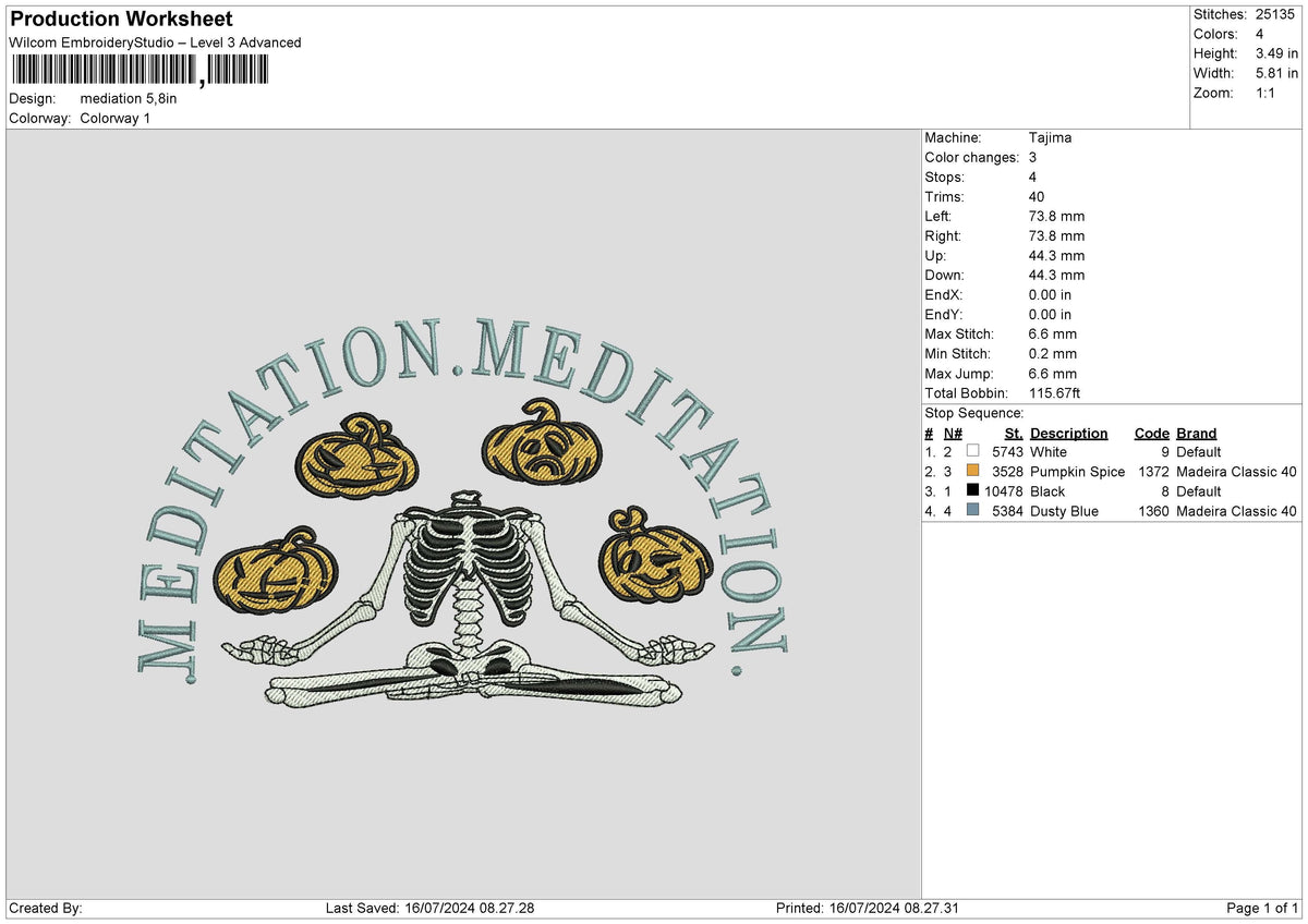 Pumpkins Skull Embroidery File 6 sizes