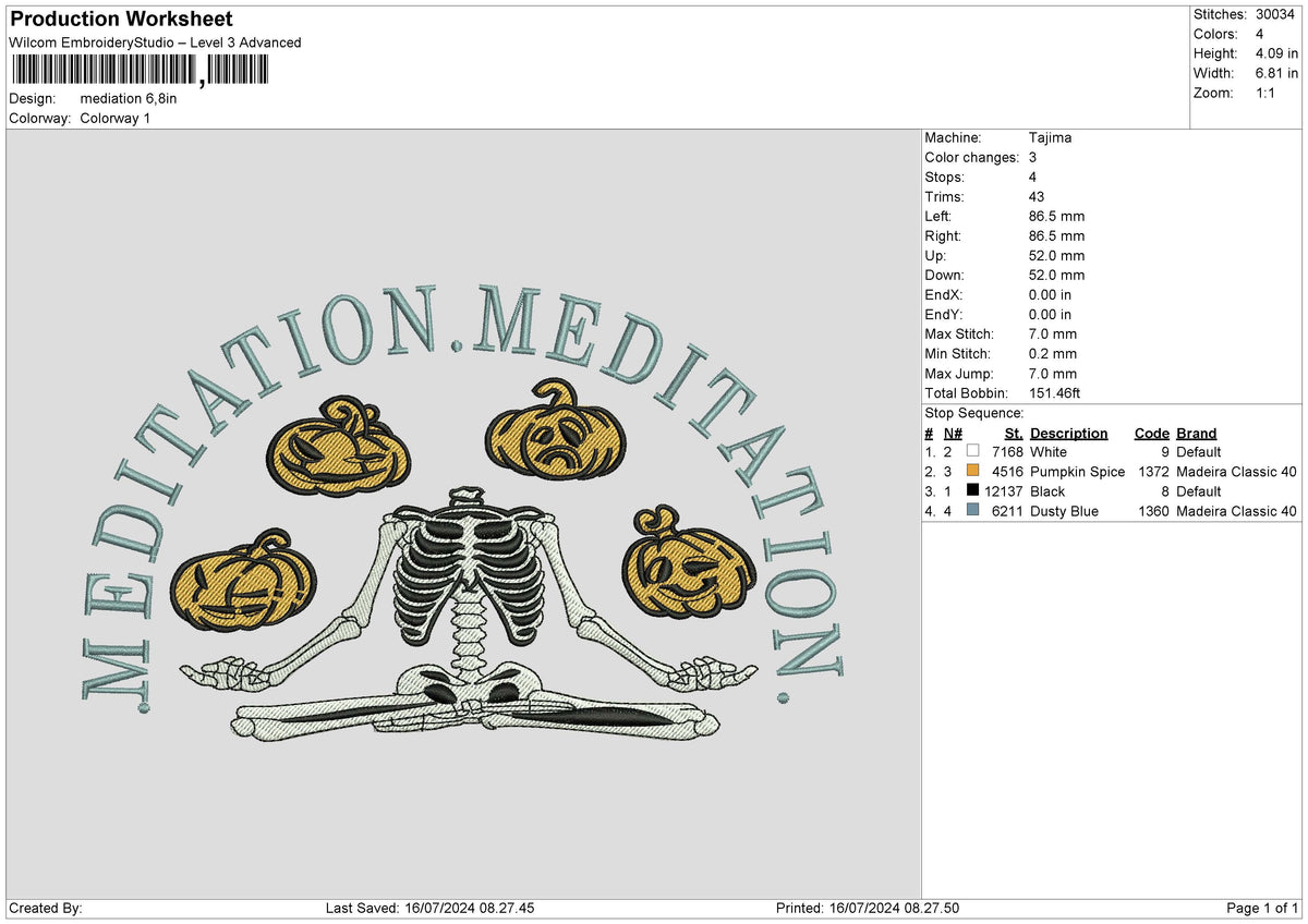 Pumpkins Skull Embroidery File 6 sizes