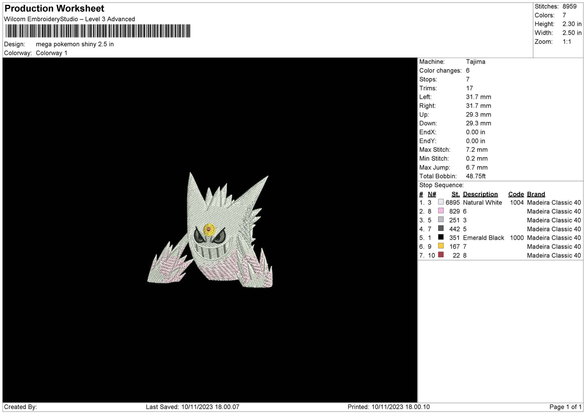 Mega Pokeshiny Embroidery File 6 sizes