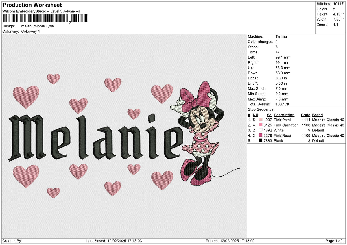 Melani Minnie Embroidery File 6 size