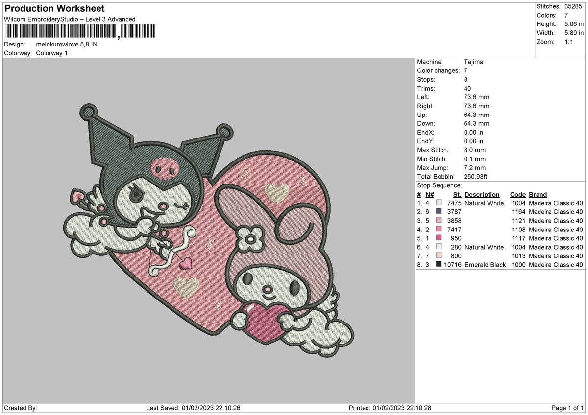 Melokuro With Love Emboidery File 6 sizes