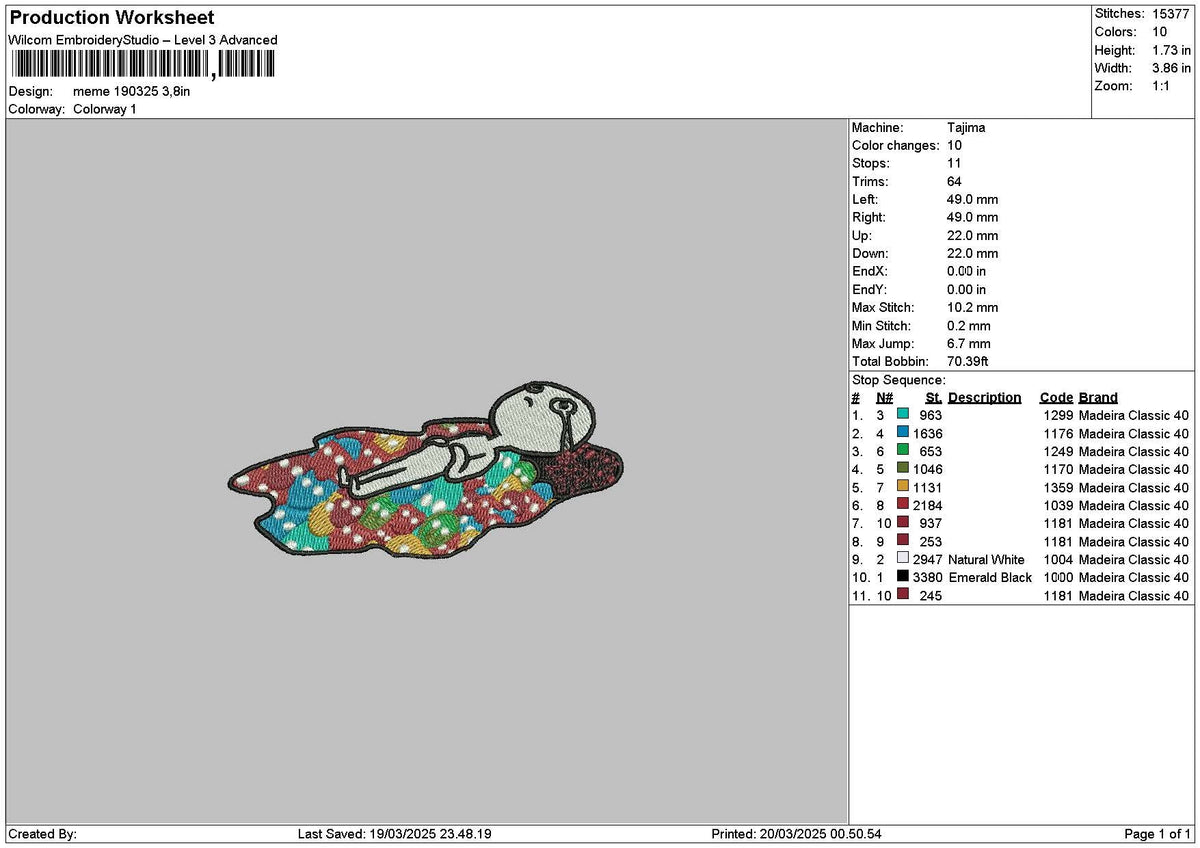 Memer Cry 1903 Embroidery File 6 sizes