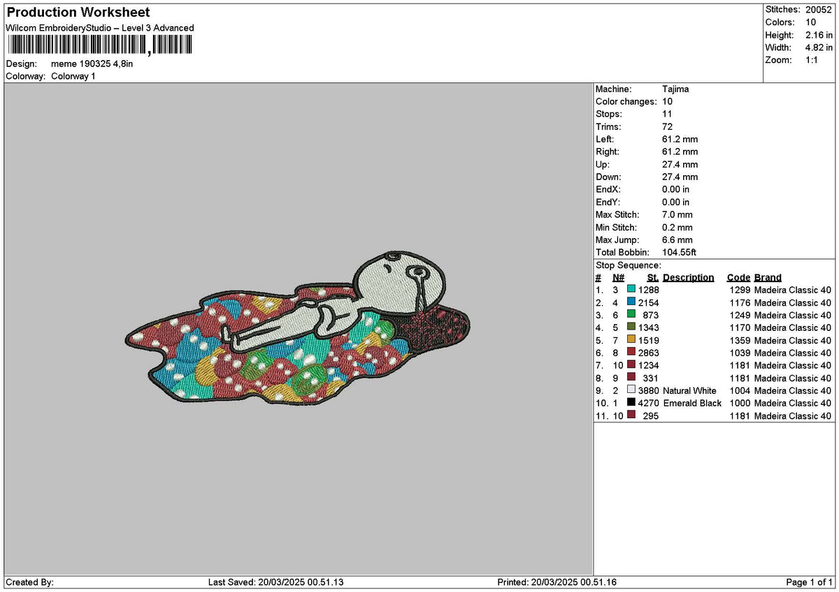 Memer Cry 1903 Embroidery File 6 sizes