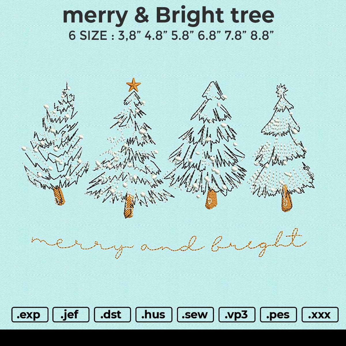 Merry & Bright tree Embroidery File 6 size