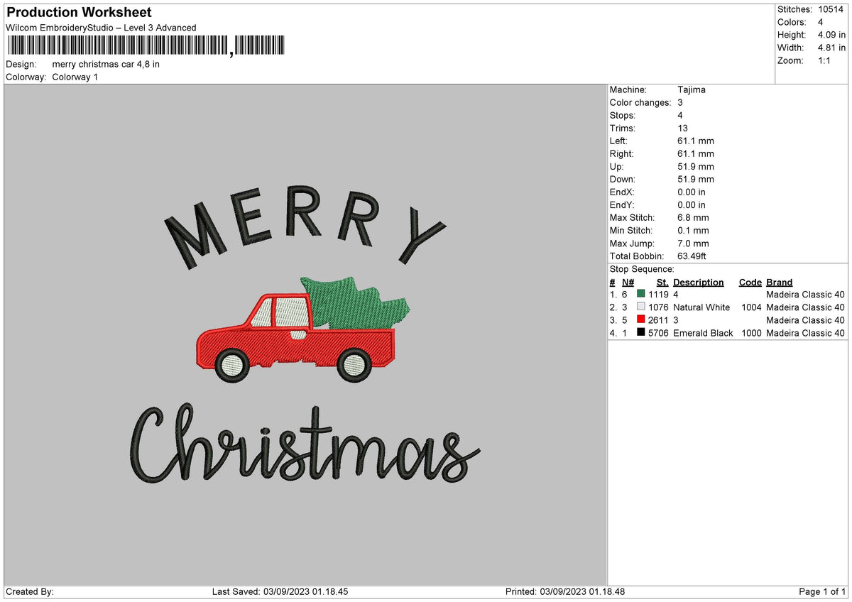 Merry Xmas Car Embroidery File 6 sizes
