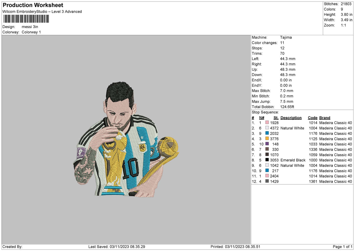 Messi 0311 Embroidery File 6 sizes