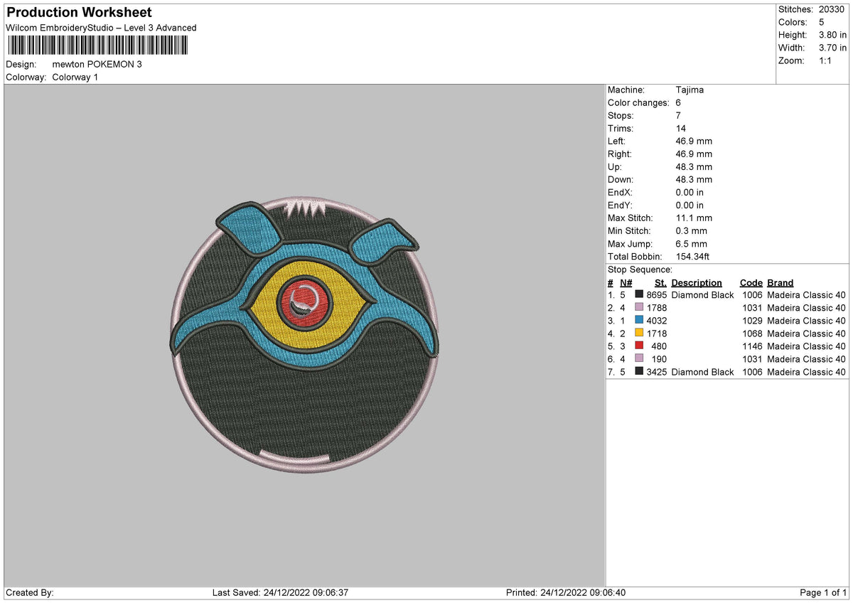 Newton Pokemon Embroidery File 7 sizes