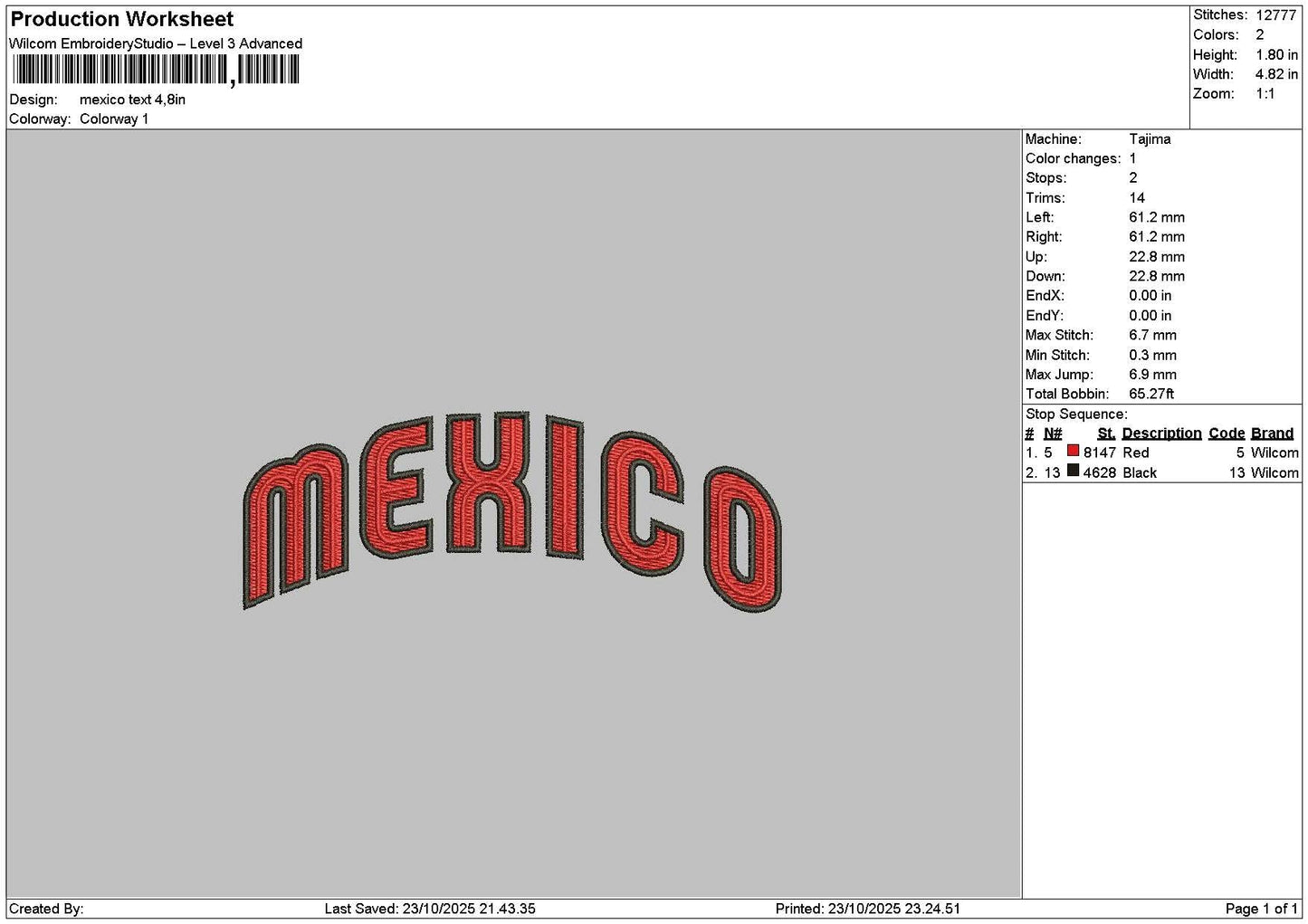 Mexicotext 2310 Embroidery File 6 sizes