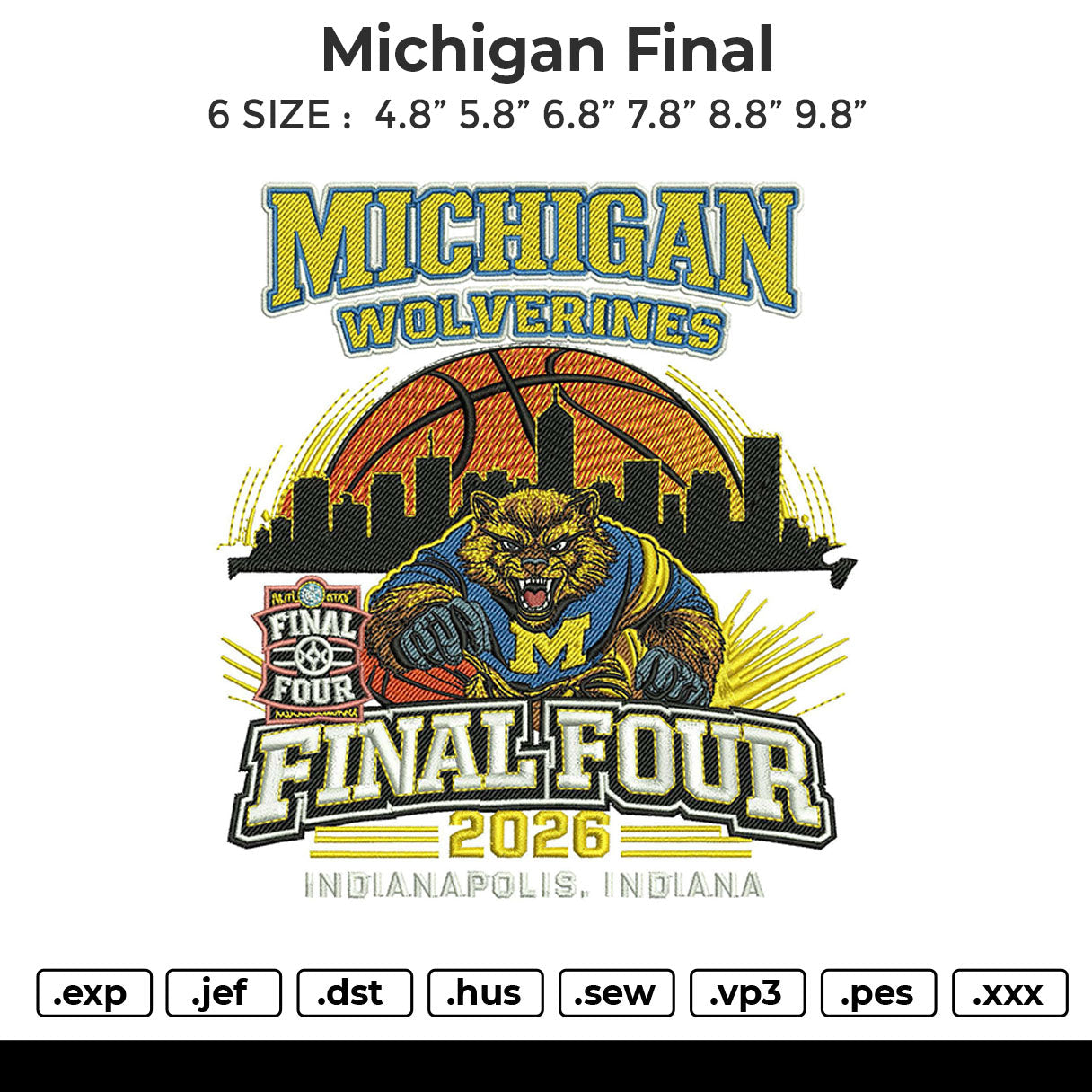 Michigan final Embroidery File 6 sizes