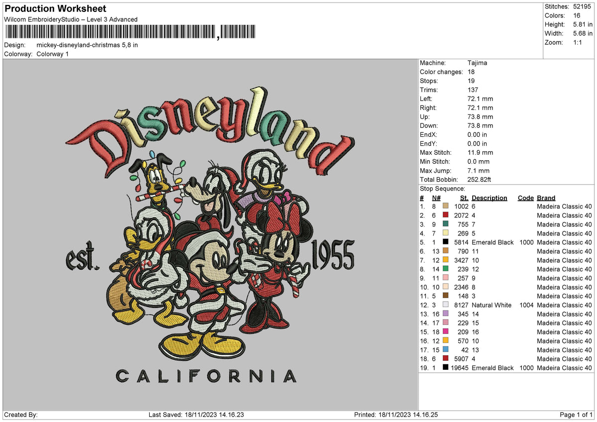 Mickey Xmasland Embroidery File 6 sizes