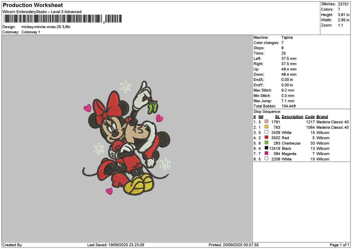 Mickeyxmas Kiss Embroidery File 6 sizes