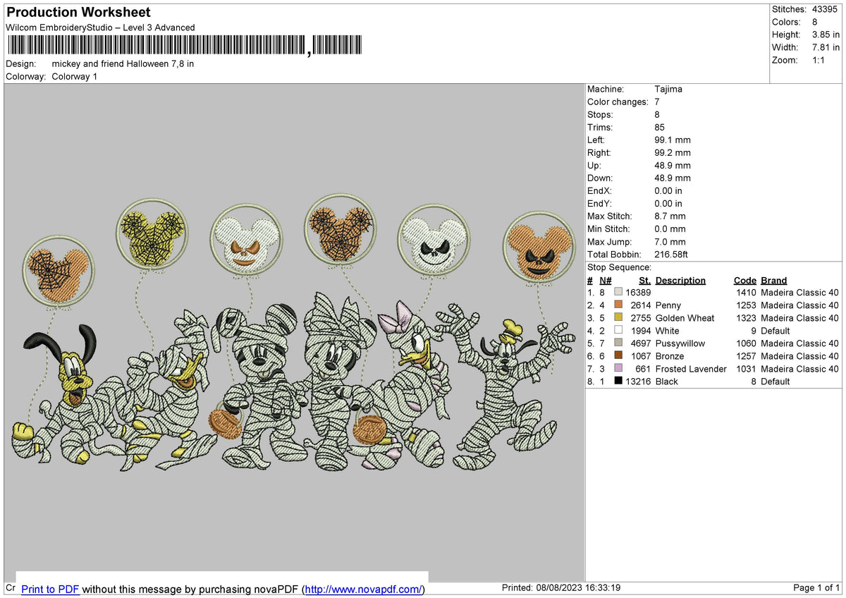 Mickey And Friend Halloween Embroidery File 6 size