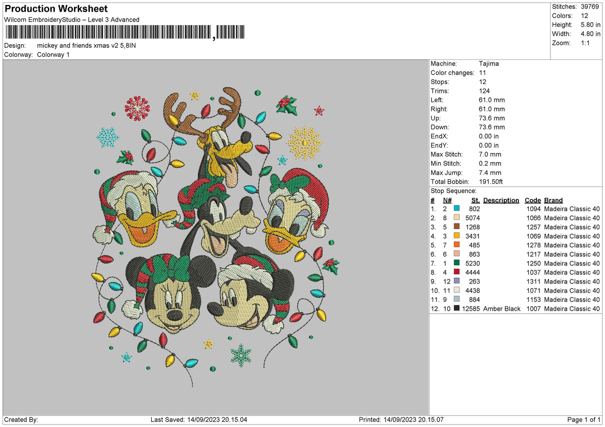 Mickey Friends Xmas 23 V2 Embroidery File 6 sizes