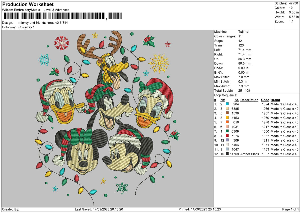 Mickey Friends Xmas 23 V2 Embroidery File 6 sizes