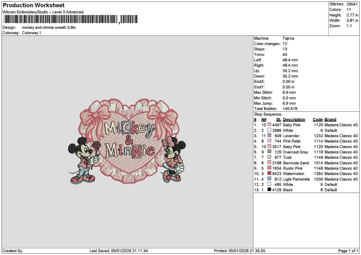 Heart Mickey Pink 01 Embroidery File 6 sizes