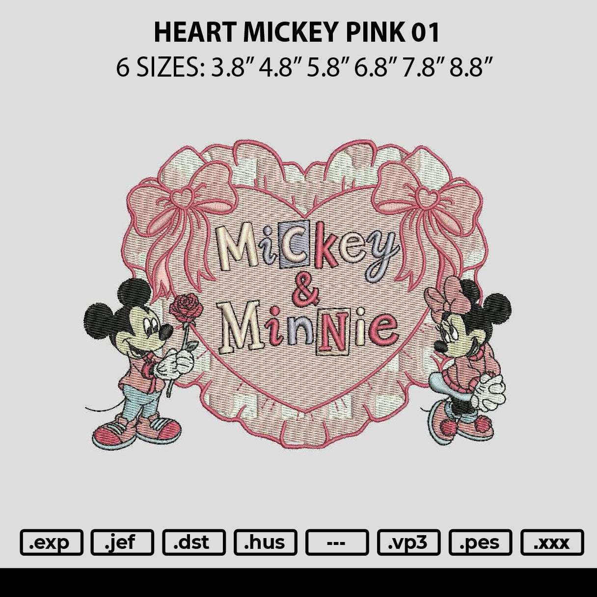 Heart Mickey Pink 01 Embroidery File 6 sizes