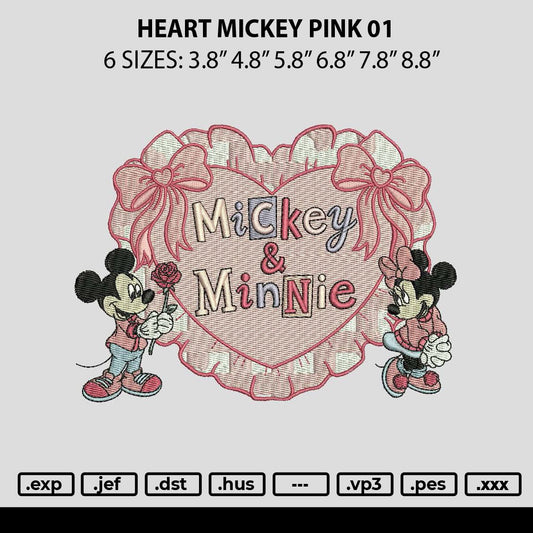 Heart Mickey Pink 01 Embroidery File 6 sizes