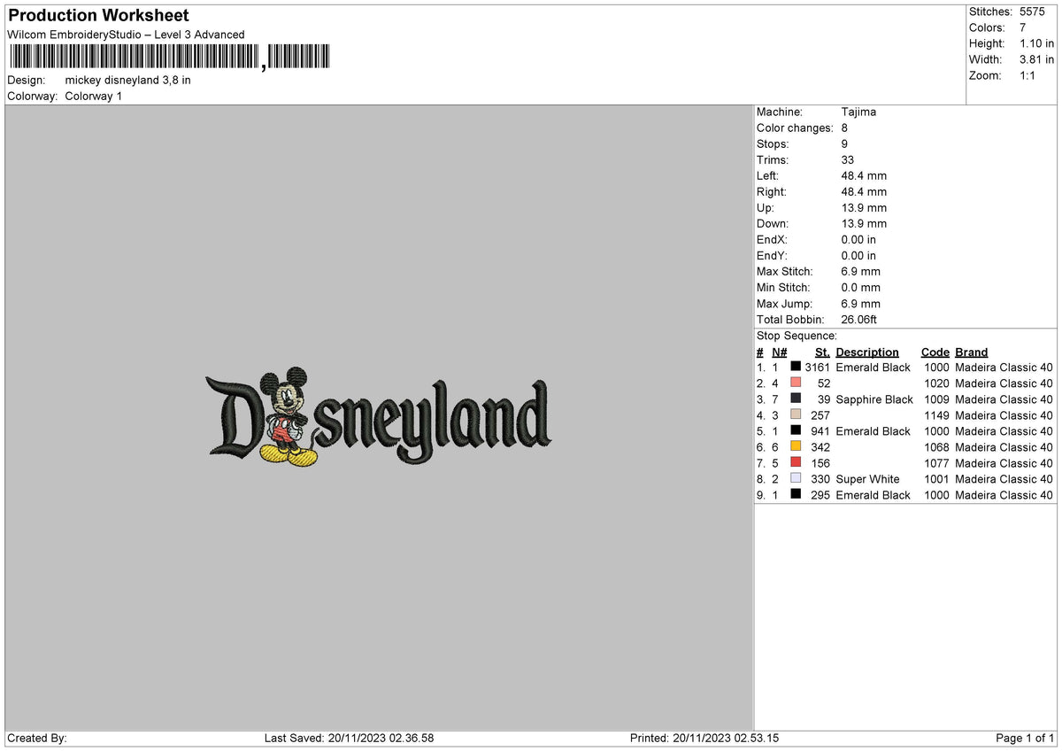 Mickeyland 23 Embroidery File 6 sizes