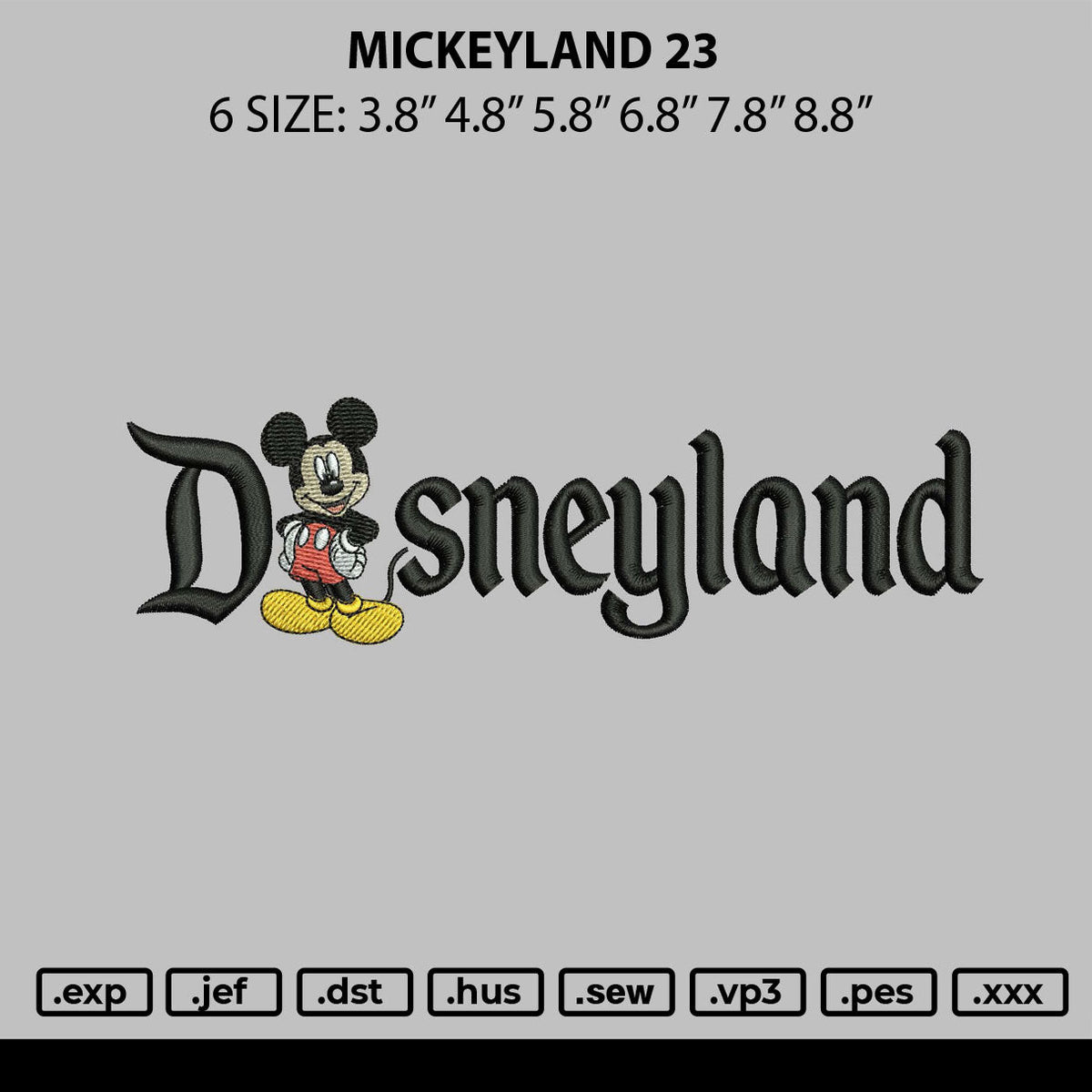Mickeyland 23 Embroidery File 6 sizes