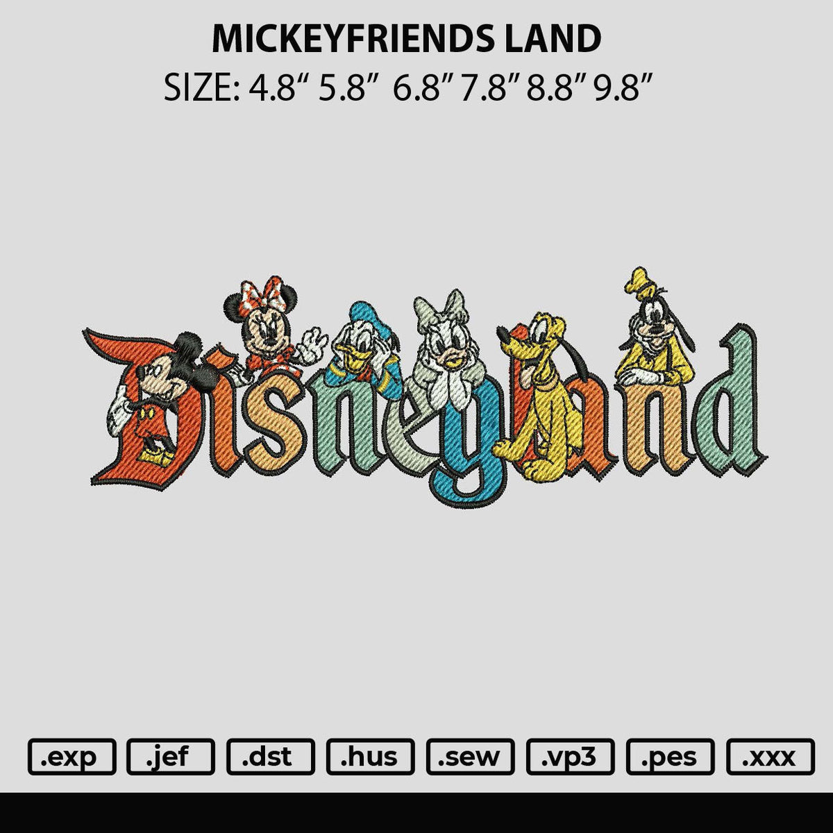 Mickeyfriends Land Embroidery File 6 sizes