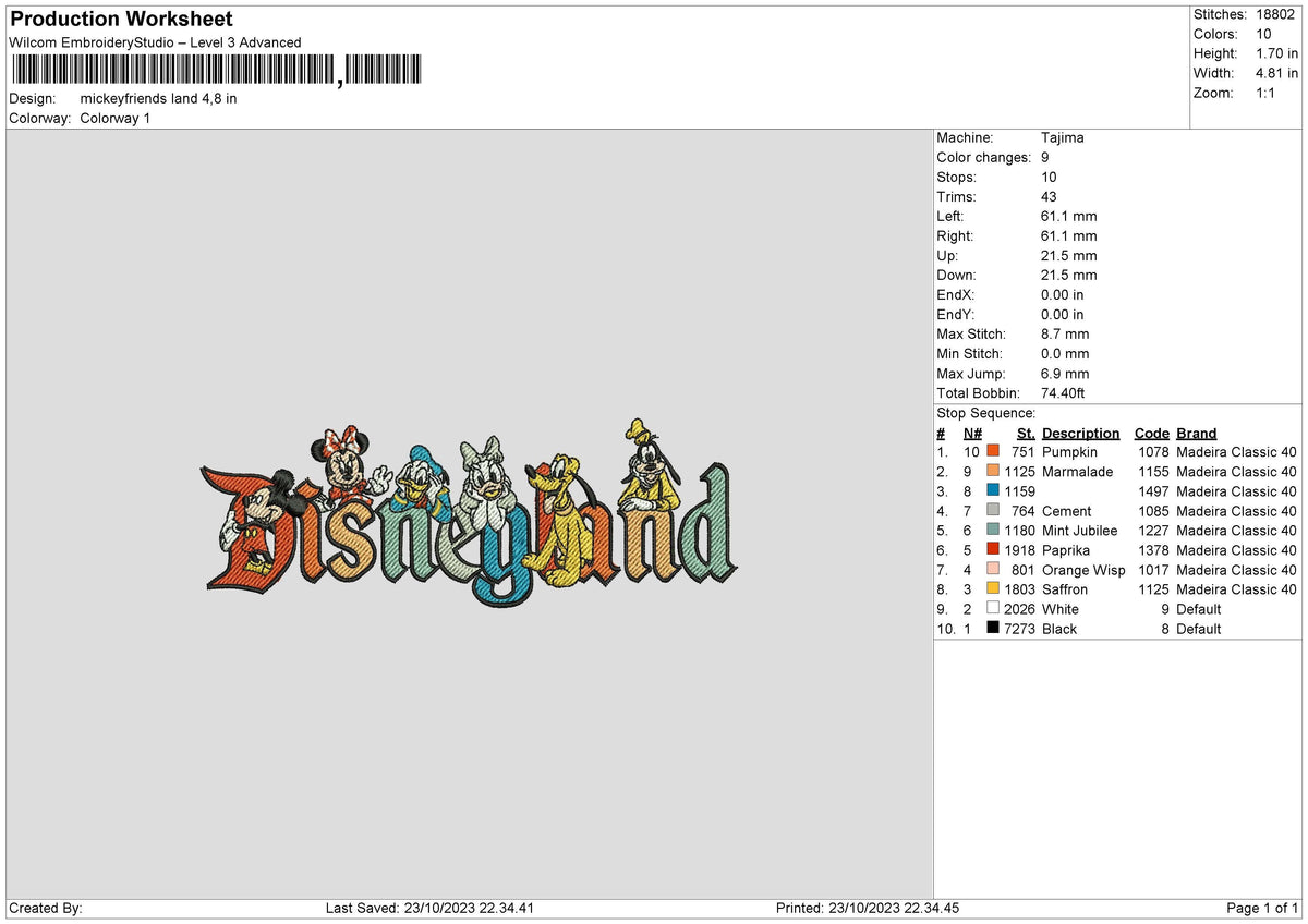 Mickeyfriends Land Embroidery File 6 sizes