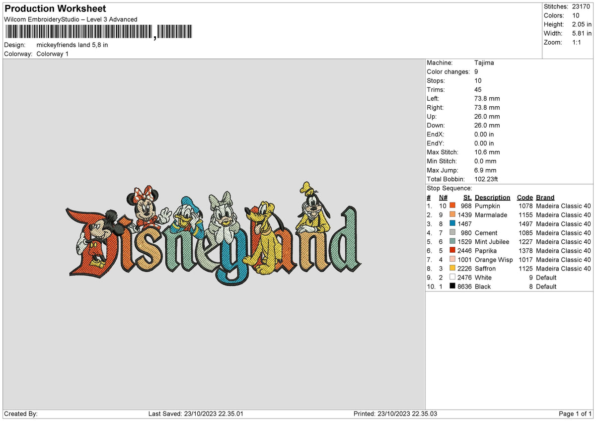 Mickeyfriends Land Embroidery File 6 sizes