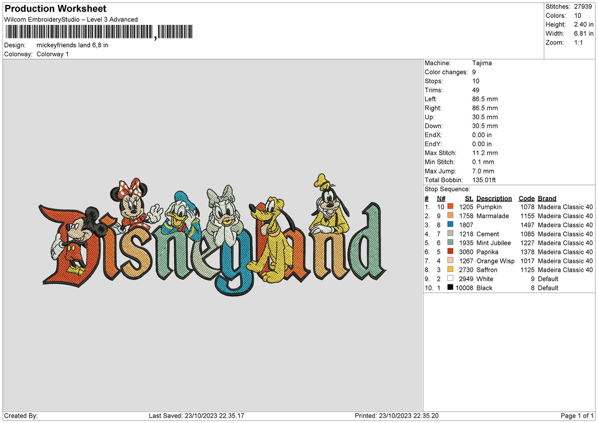 Mickeyfriends Land Embroidery File 6 sizes