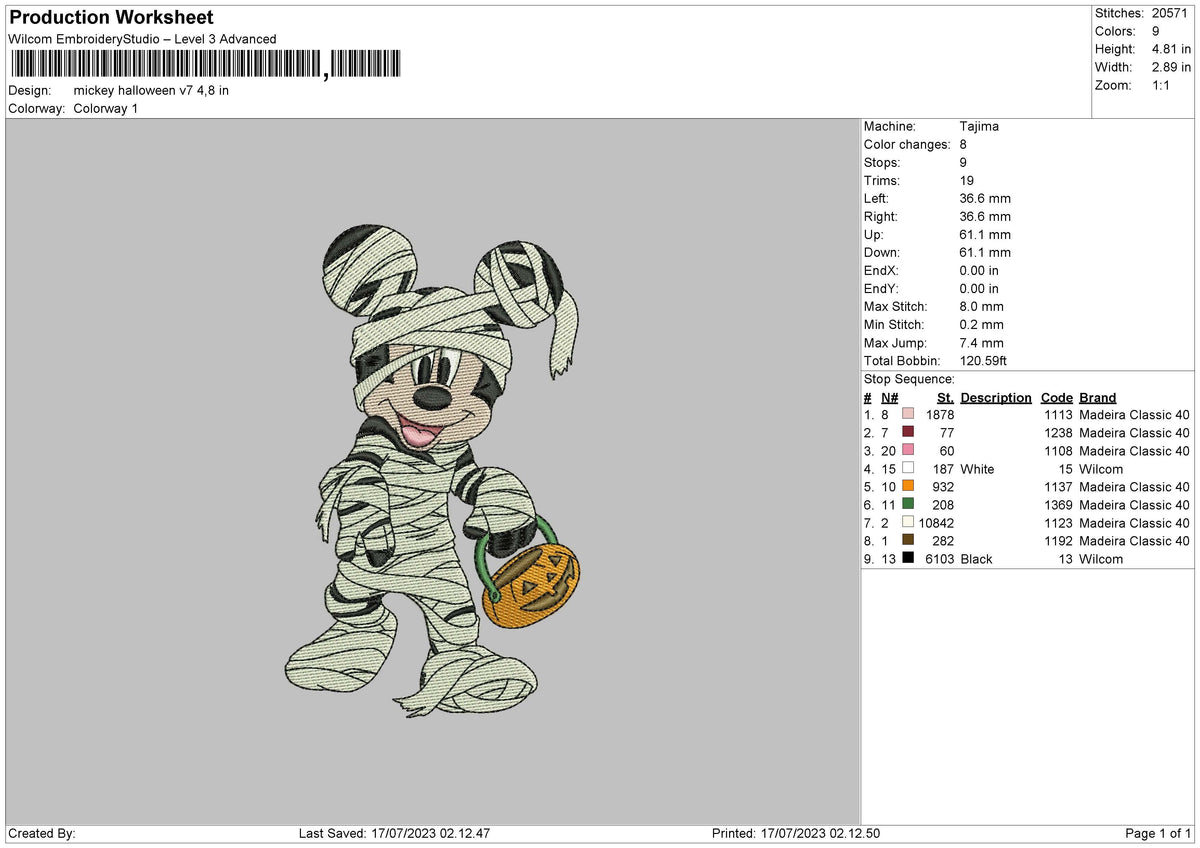 Mickey Halloween V7 Embroidery File 6 sizes