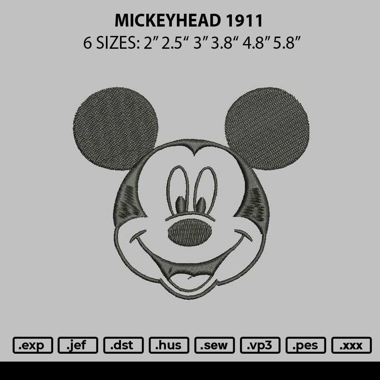 Mickeyhead 1911 Embroidery File 6 sizes