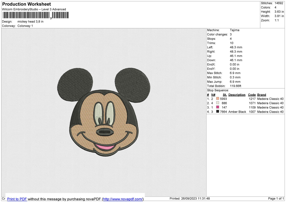 mickey head v2 Embroidery File 6 size