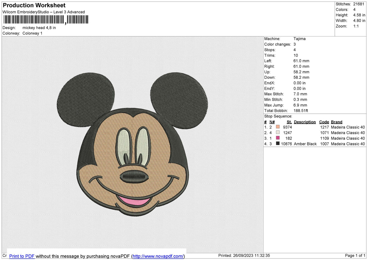 mickey head v2 Embroidery File 6 size