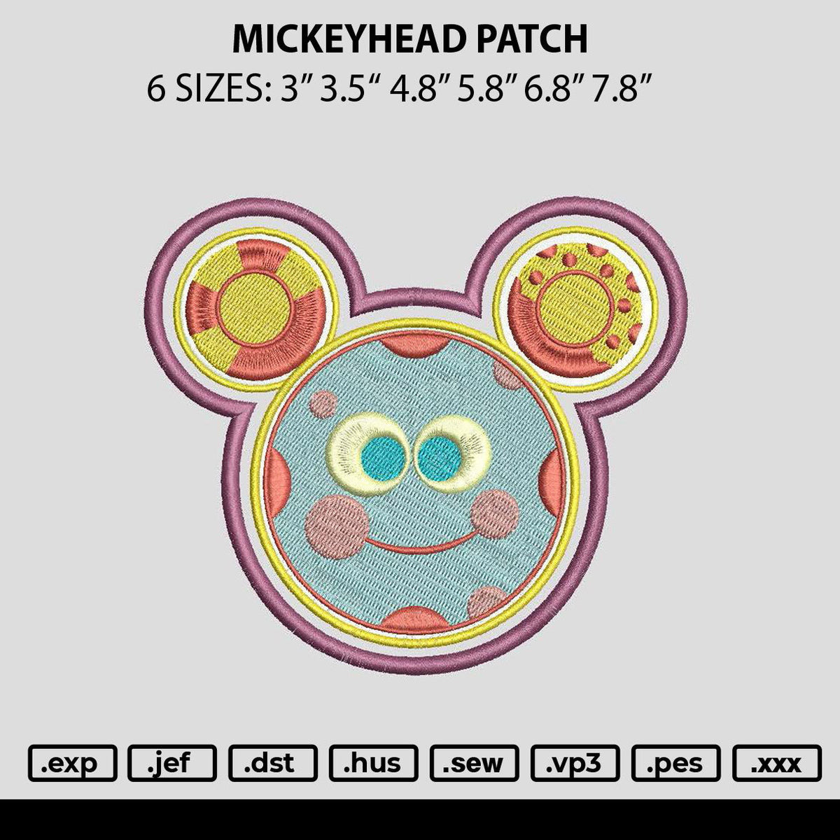 Mickeyhead Patch Embroidery File 6 sizes