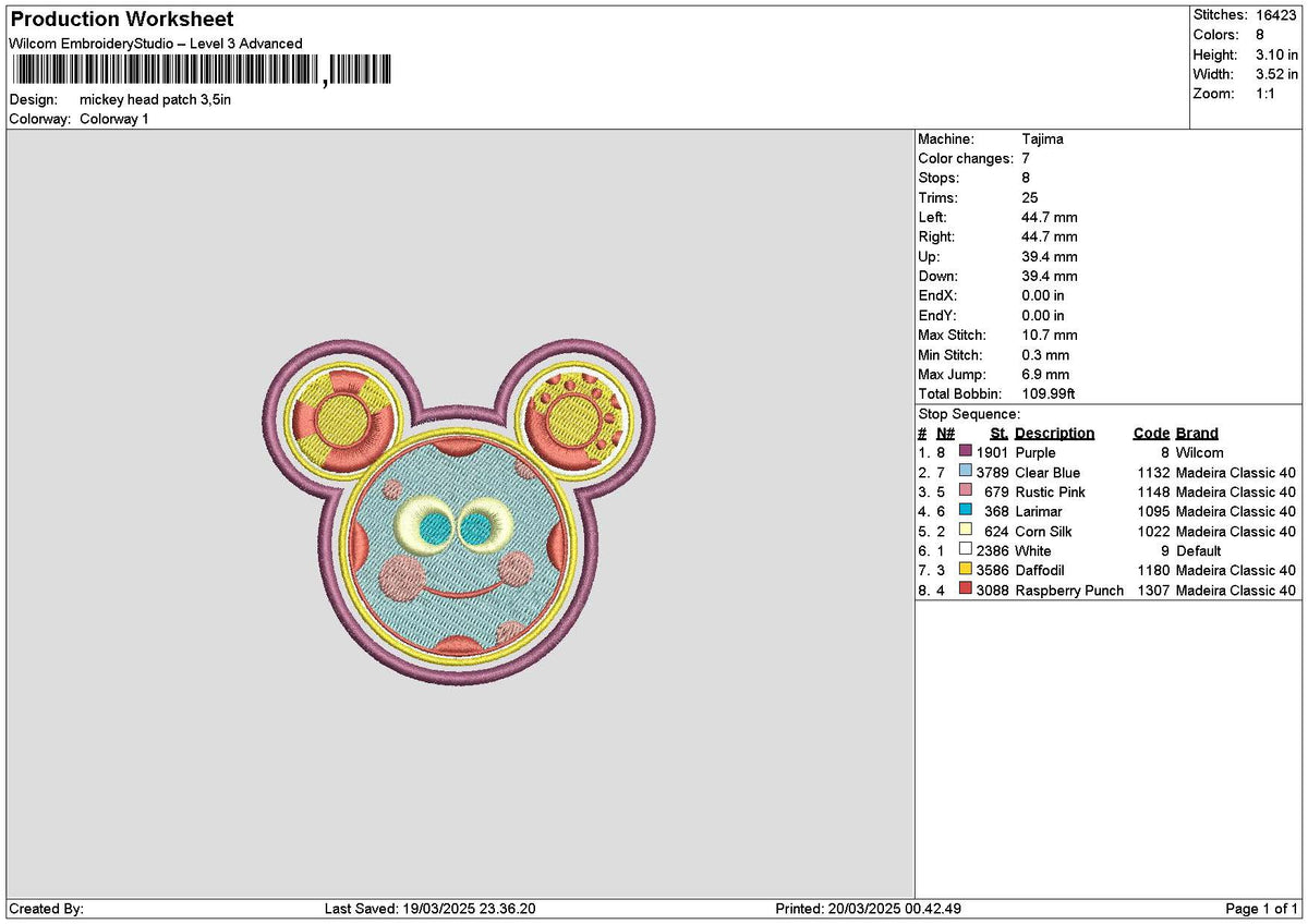 Mickeyhead Patch Embroidery File 6 sizes