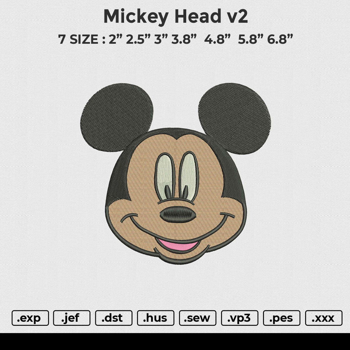 mickey head v2 Embroidery File 6 size