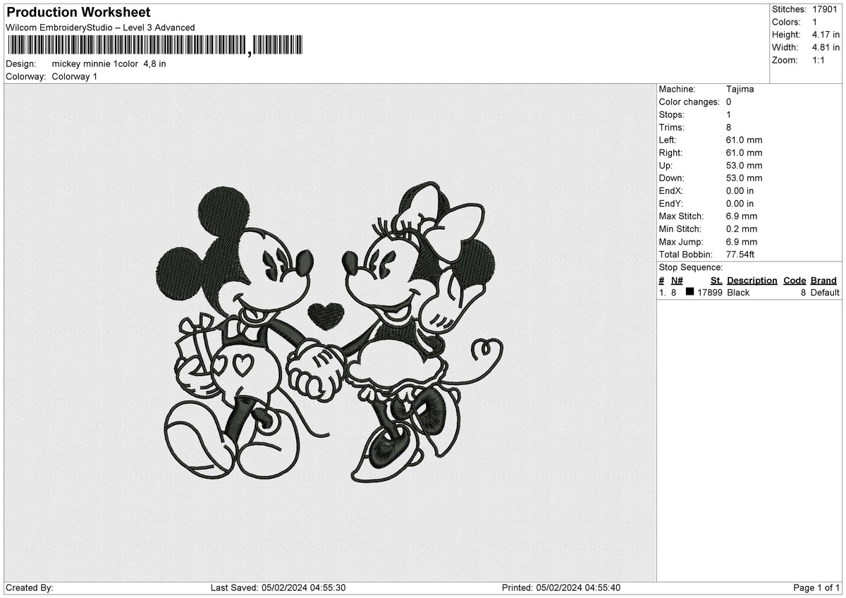 Mickey Minnie 1color Embroidery File 6 size