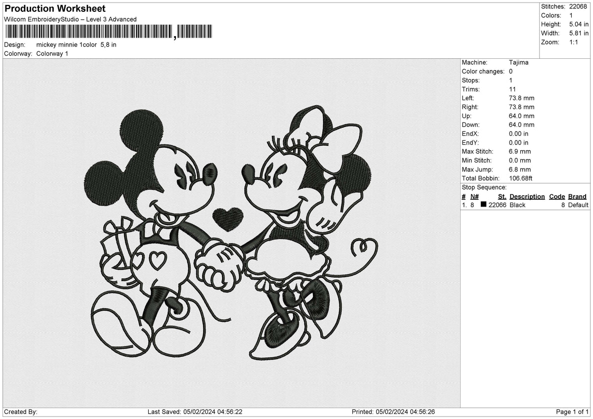 Mickey Minnie 1color Embroidery File 6 size