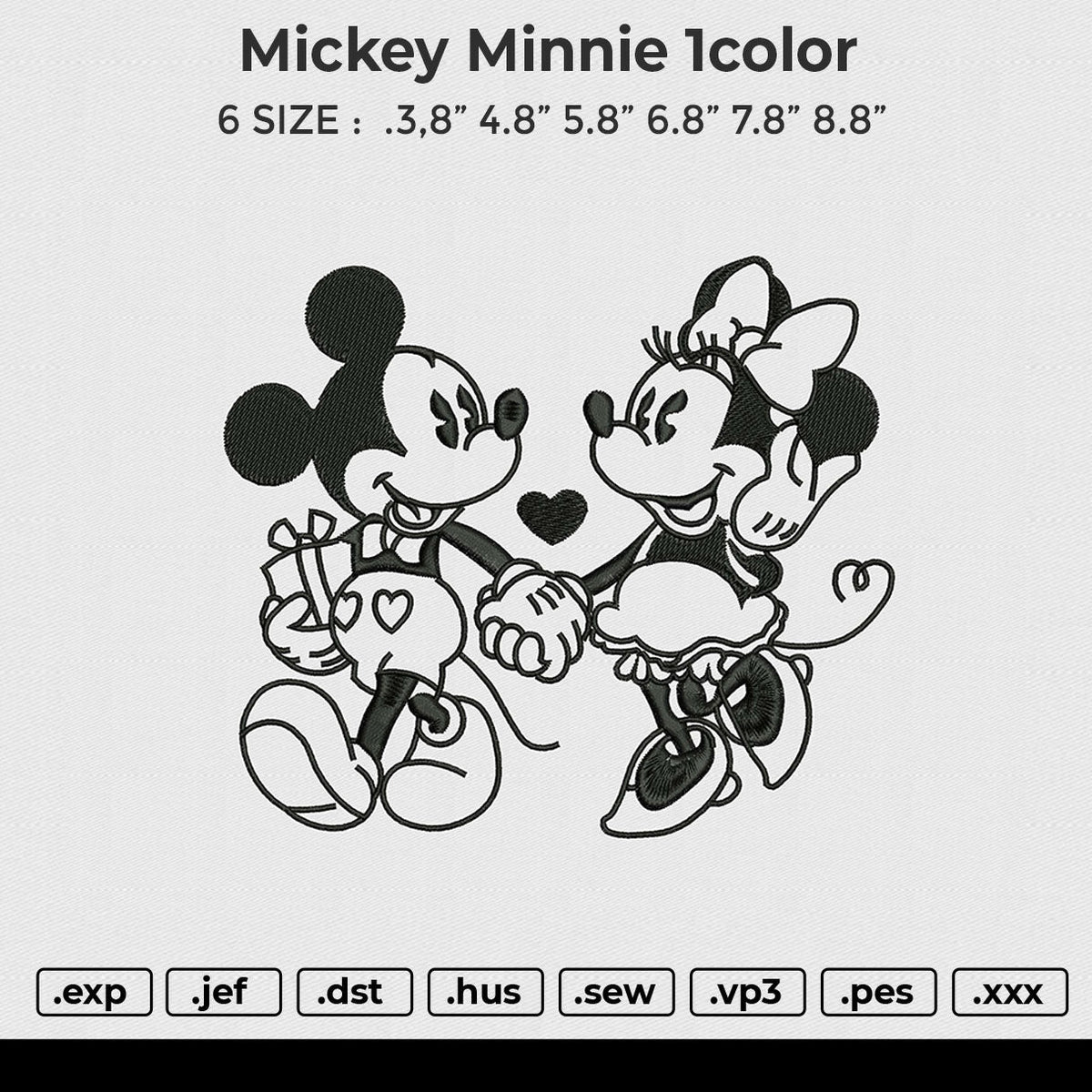 Mickey Minnie 1color Embroidery File 6 size