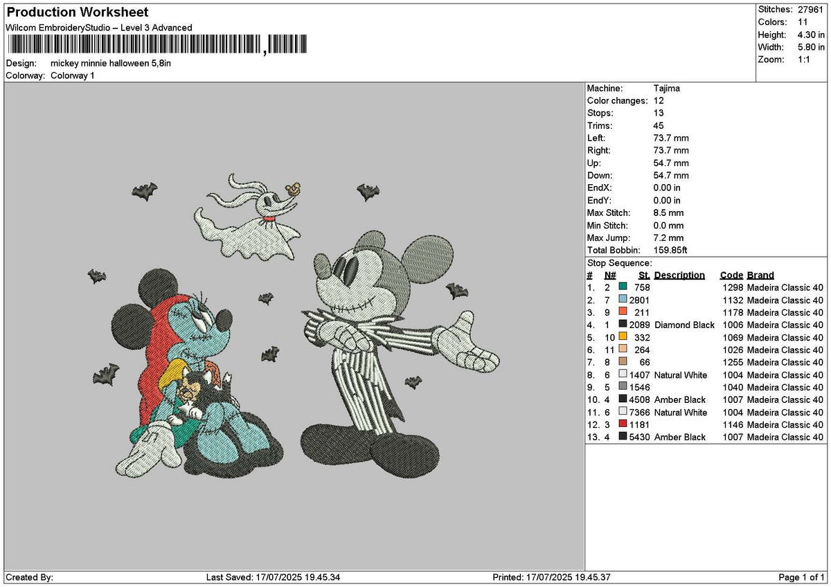 Mickeyhalloween 1707 Embroidery File 6 sizes