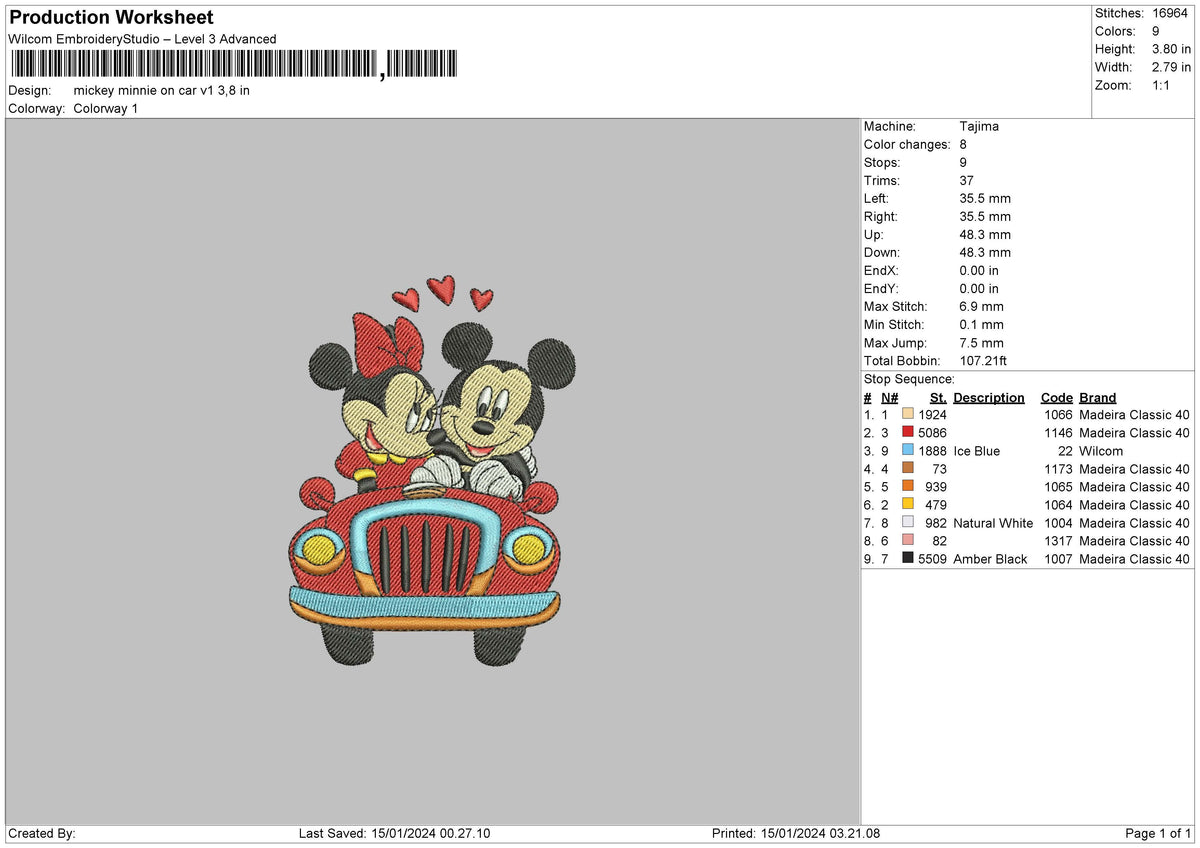 Mickeycar V1 Embroidery File 6 sizes