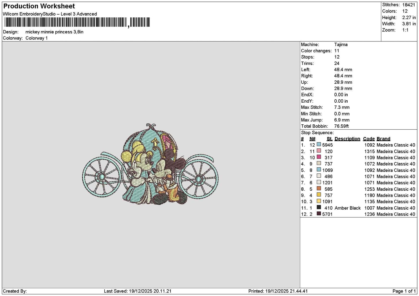 Train Mickey Embroidery File 6 sizes