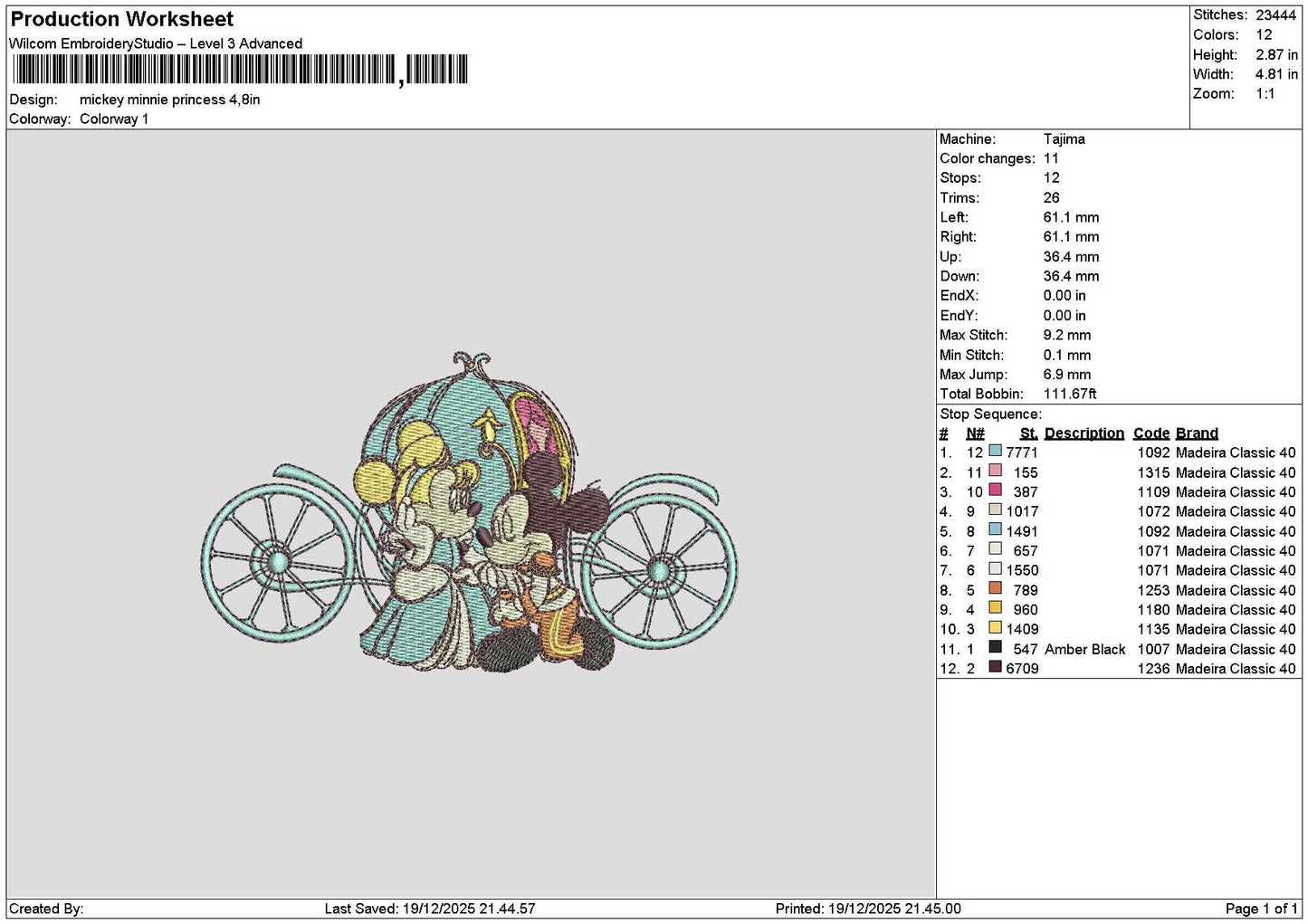 Train Mickey Embroidery File 6 sizes