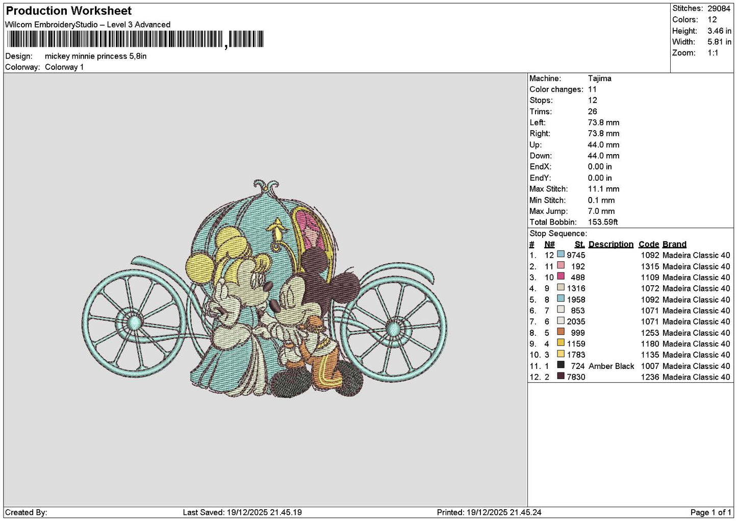 Train Mickey Embroidery File 6 sizes